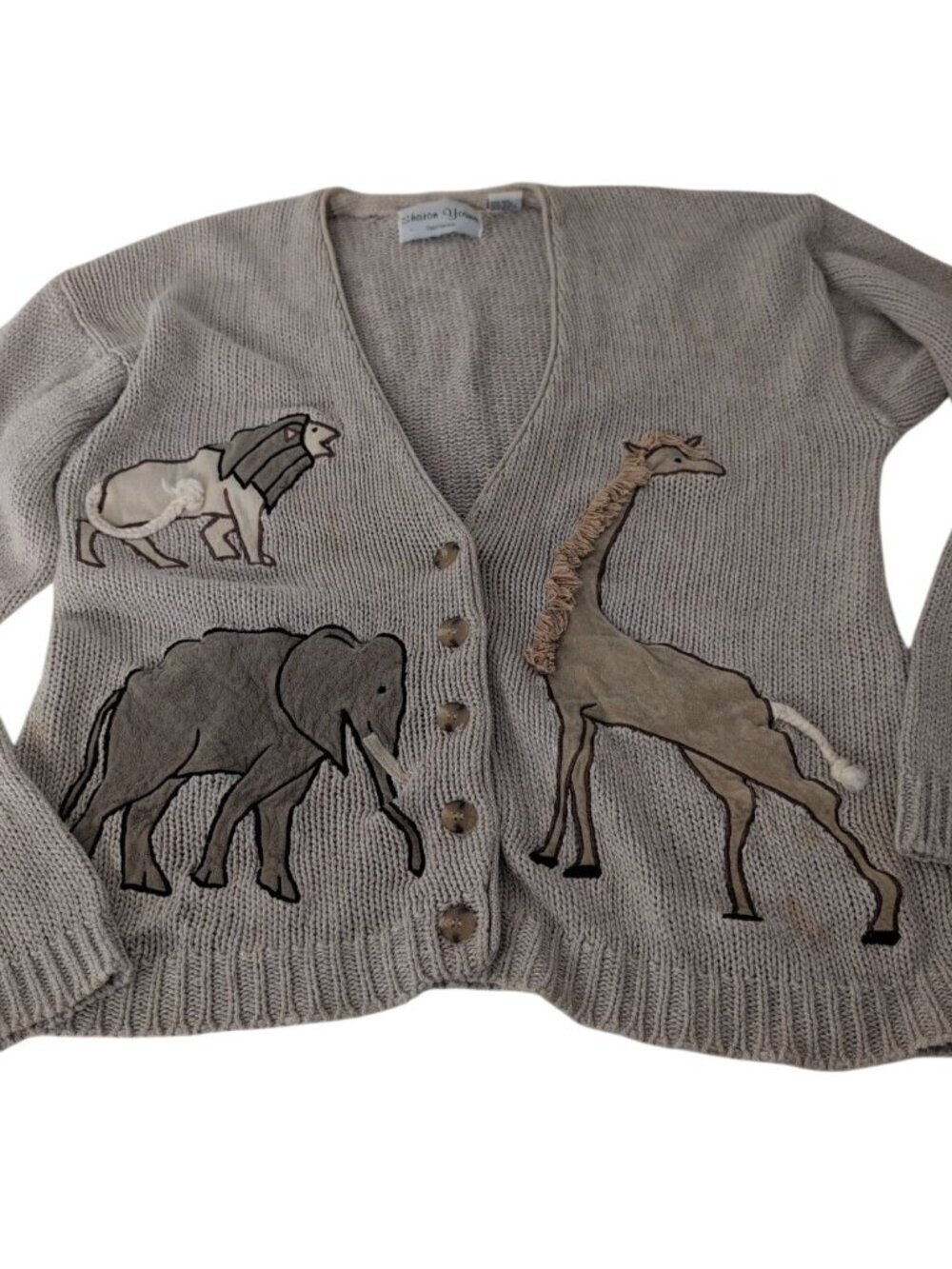 Sharon Young Safari Cardigan Womens Size Medium Beige Linen Cotton V Neck